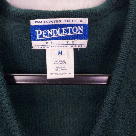 PENDLETON Vest Women's Petite M Green & Gold 100% Wool Button Up Embroidery VTG - Picture 2 of 8